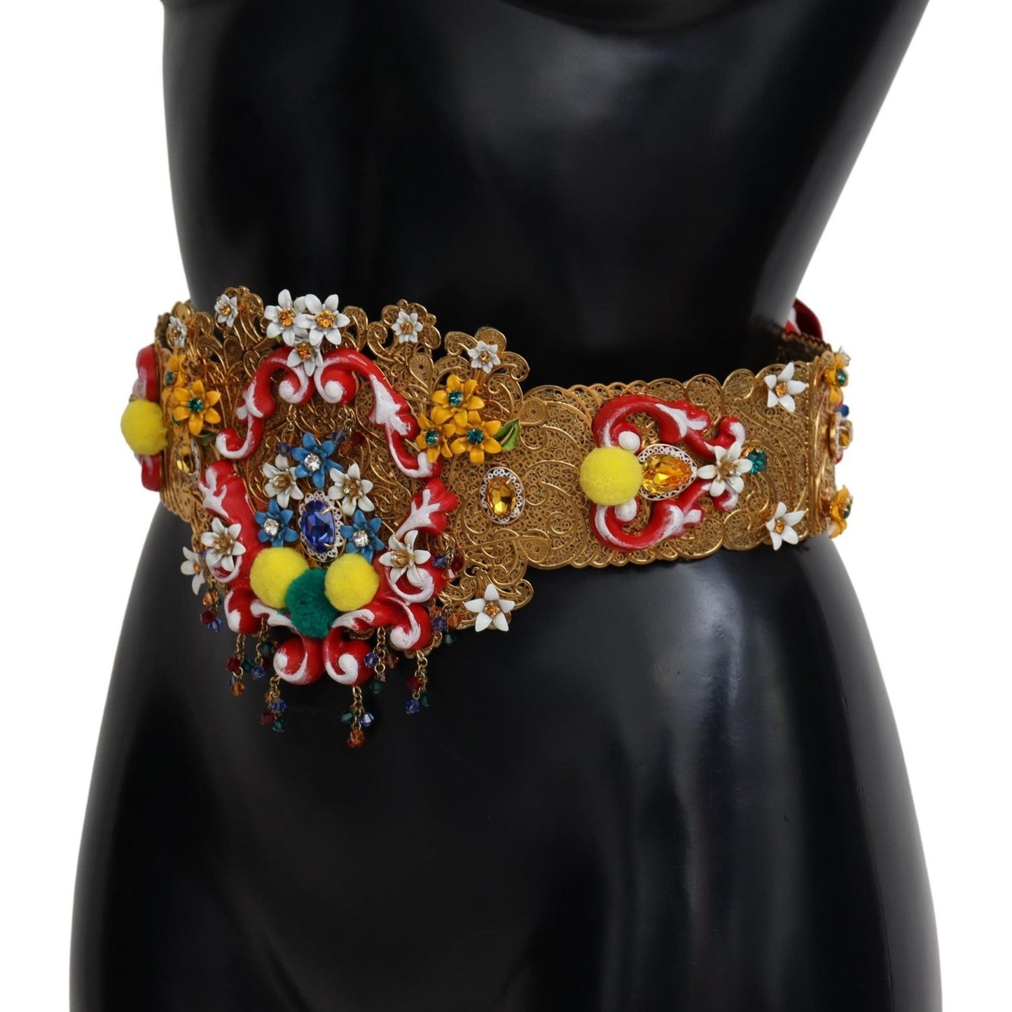 Dolce & Gabbana Gold-Tone Floral Crystal Waist BeltAdorn your attire with the exquisite touch of this Dolce & Gabbana gold-tone floral crystal-embellished waist belt. A perfect emblem of style and sophistication, this belt is expertly crafted in Italy. Th