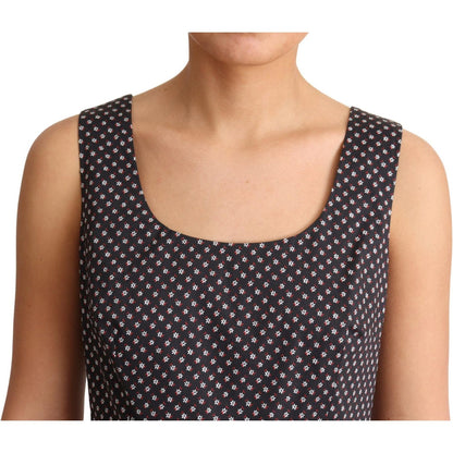 Dolce & Gabbana Black Floral Cotton A-Line Stretch Dress Dresses