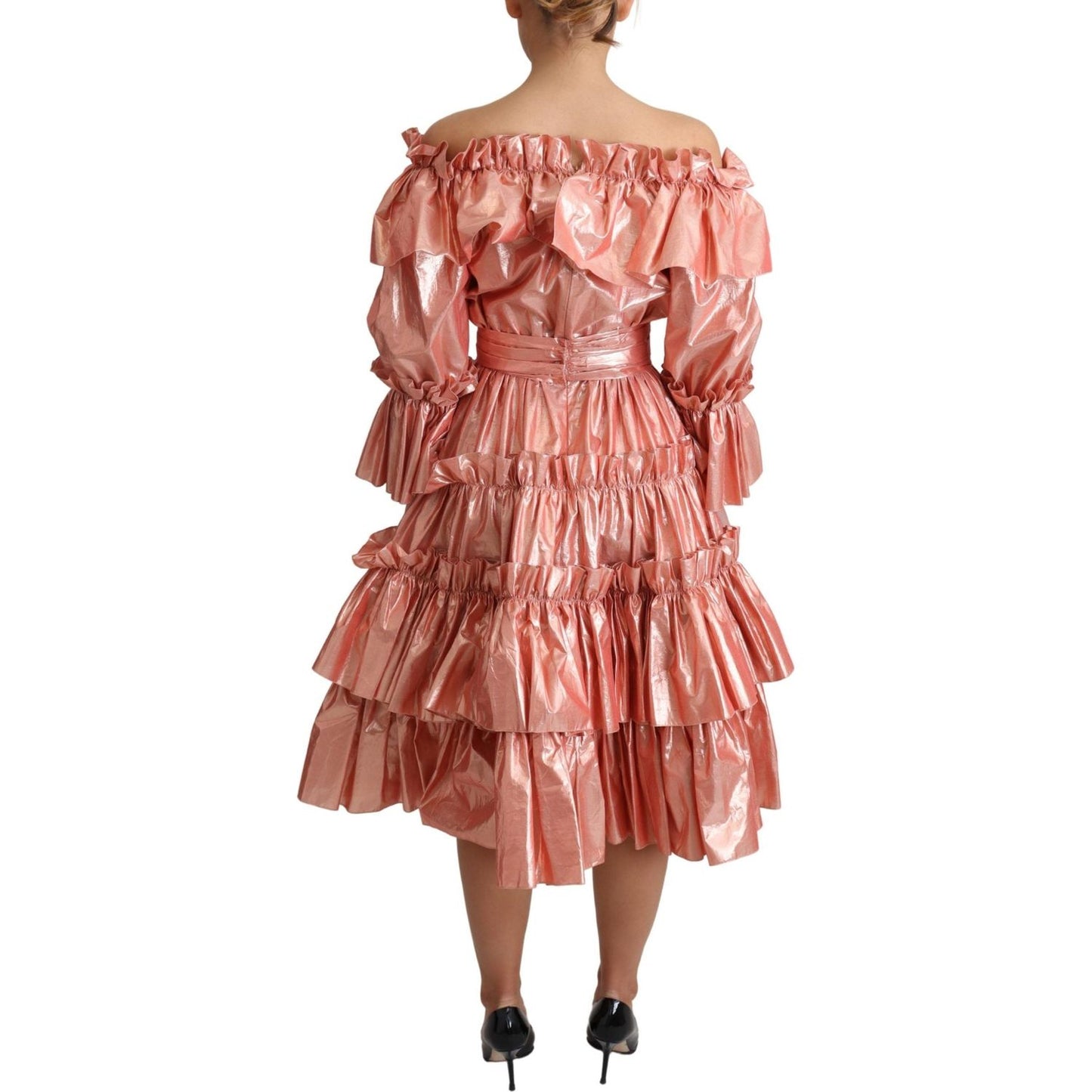 Dolce & Gabbana Pink Ruffled Dress Silk Cotton Gown Dress