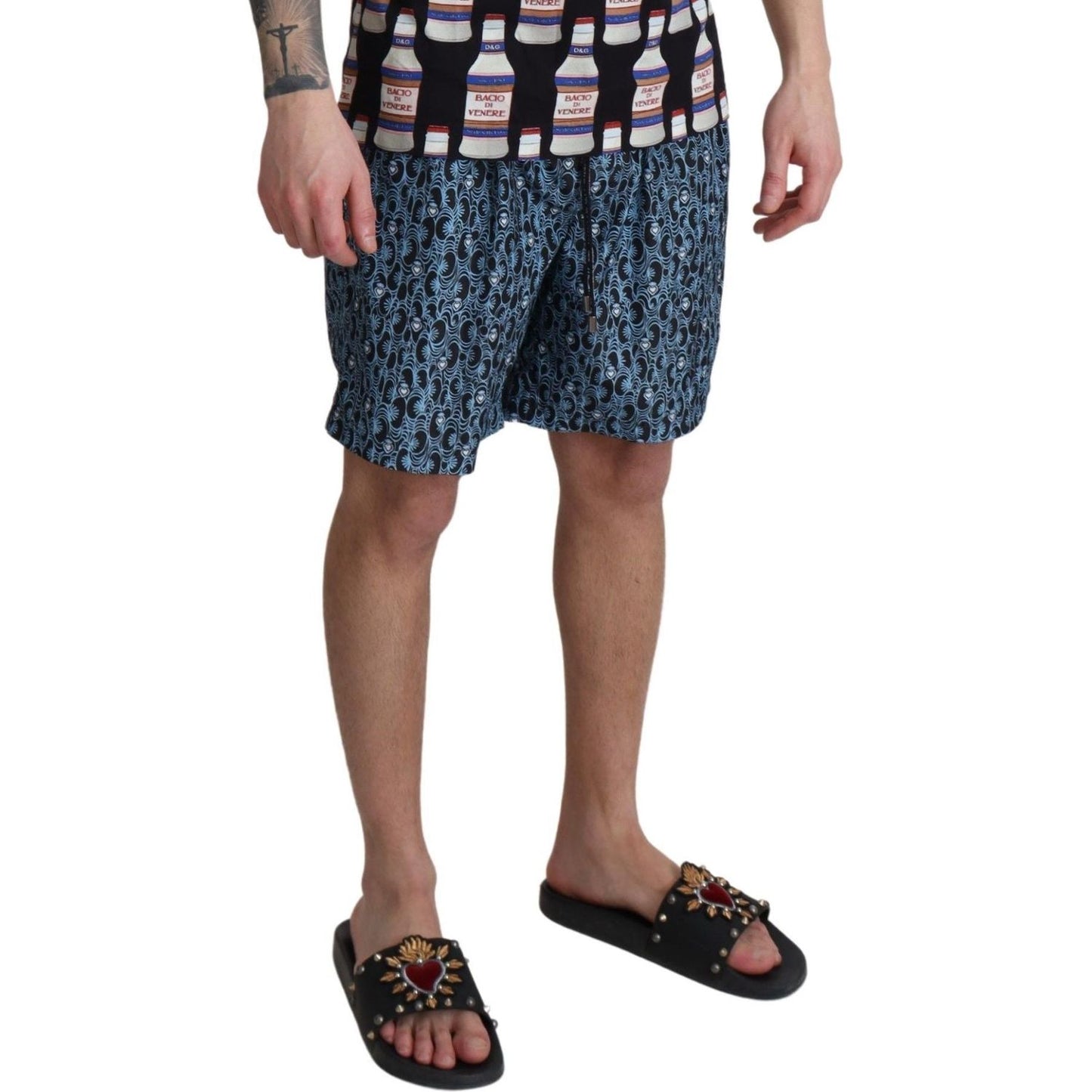 Dolce & Gabbana Blue Patterned Print Beachwear Shorts Swimwear