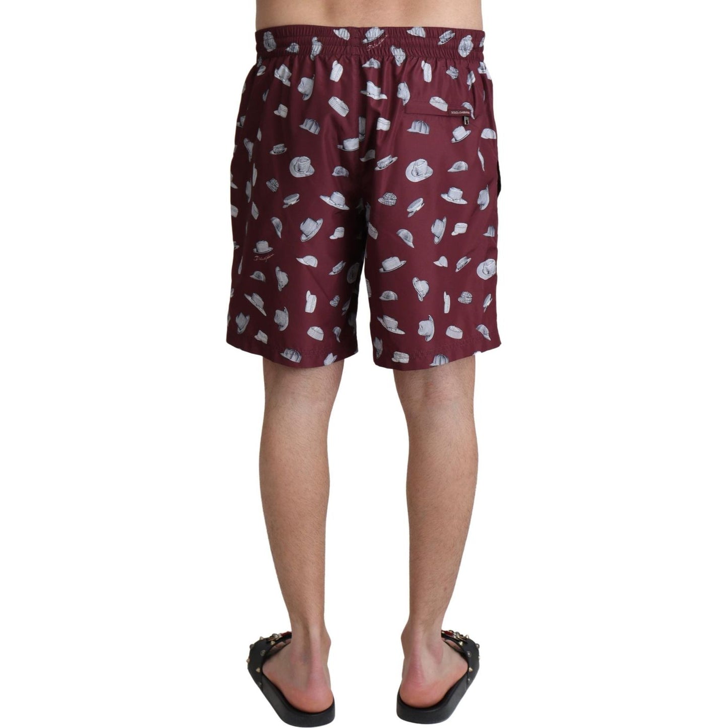 Dolce & Gabbana Maroon Hats Print Beachwear Shorts Swimwear