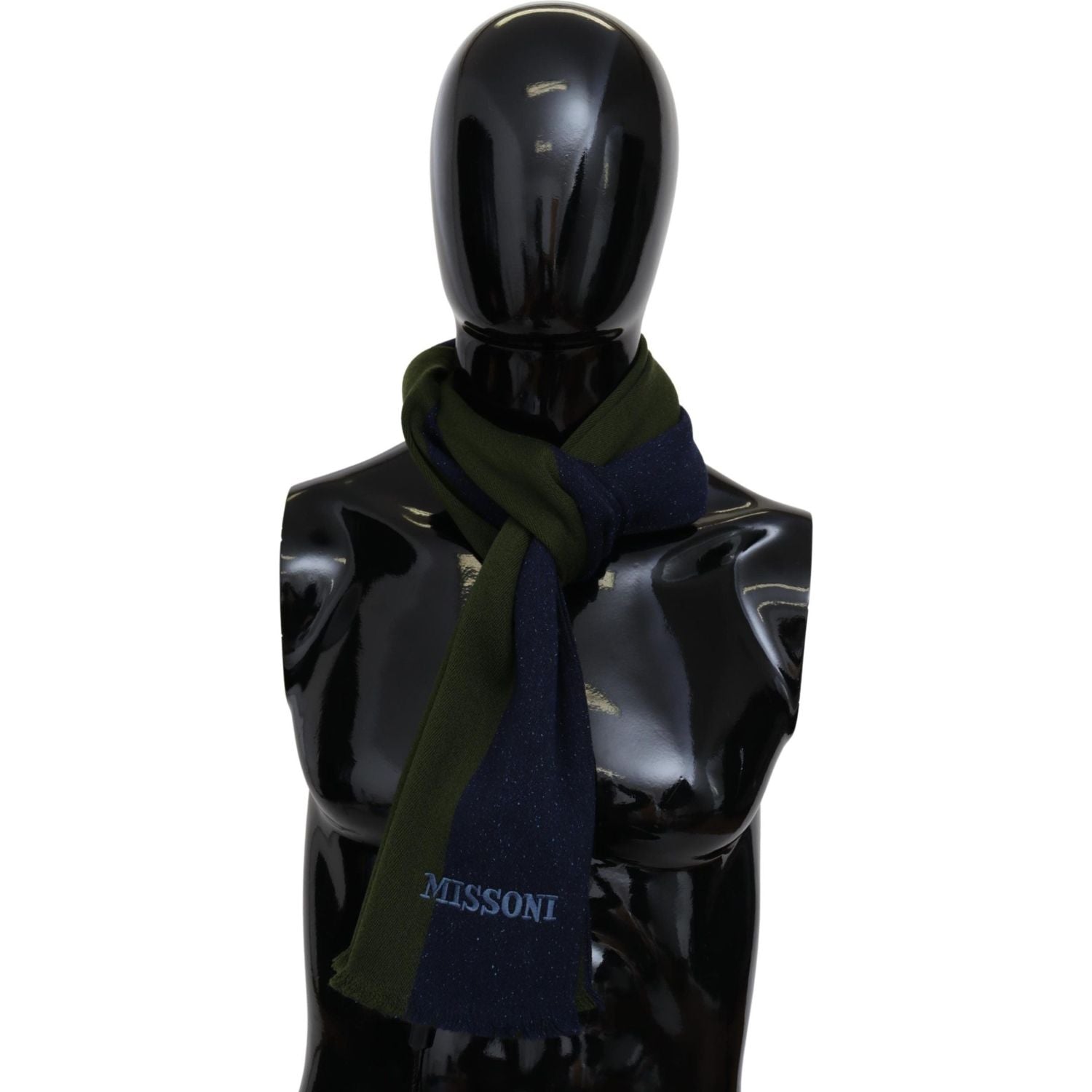 带条纹和徽标刺绣的正宗羊毛围巾