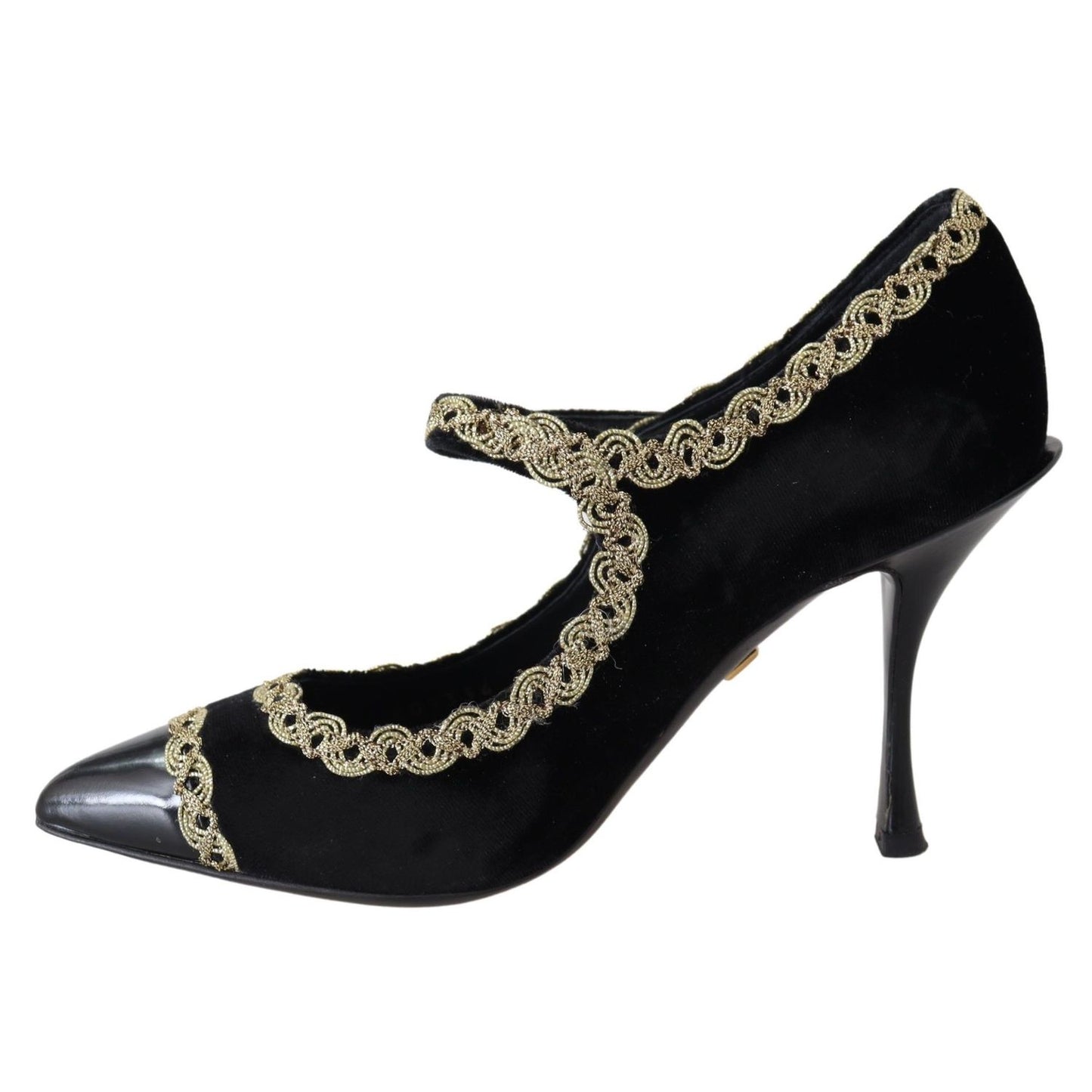 Dolce & Gabbana Black Velvet Gold Mary Janes Pumps