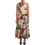 Dolce & Gabbana Elegant One-Shoulder Floral Silk Maxi Dress WOMAN DRESSES Dolce & Gabbana Rosy Brown