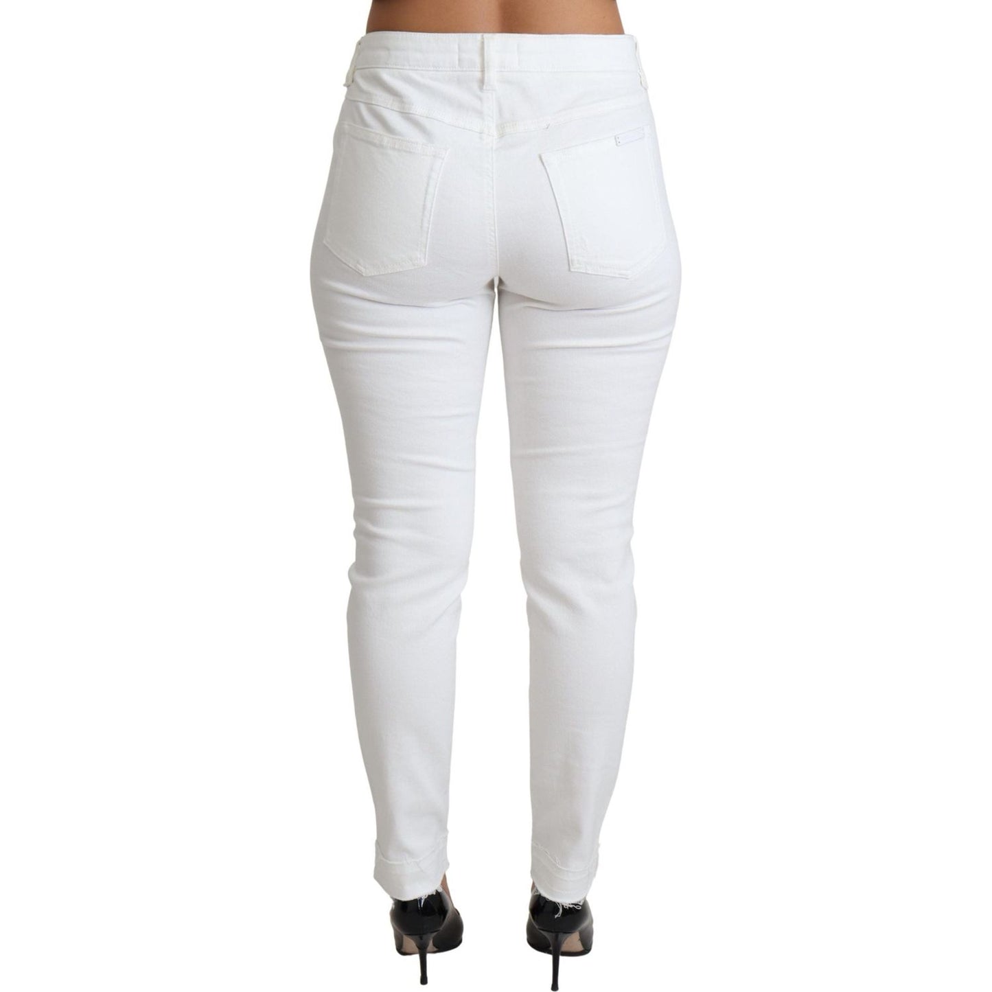 Dolce & Gabbana White Tattered Skinny Denim Cotton Stretch Jeans