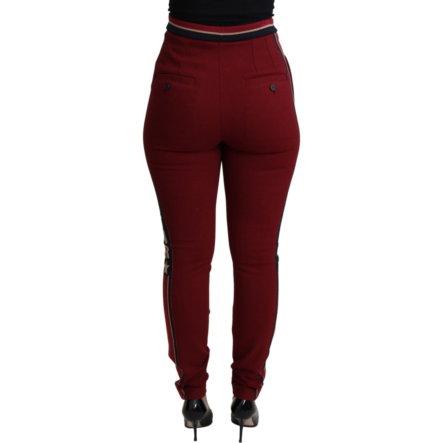 بنطلون أحمر ضيق مطرز بخصر مرتفع من دولتشي آند غابانا