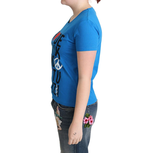 Moschino Chic Alphabet Cotton Tee in Blue Moschino Tan