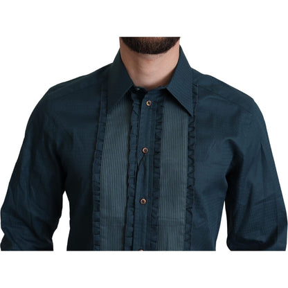 Dolce & Gabbana Blue Placket Cotton Dress Formal Shirt