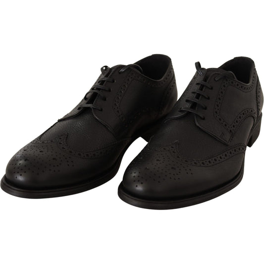 Dolce & Gabbana Black Leather Oxford Wingtip Formal Dress Shoes MV3974-39