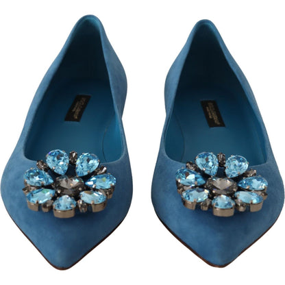 Dolce & Gabbana Blue Suede Crystals Loafers Flats Shoes