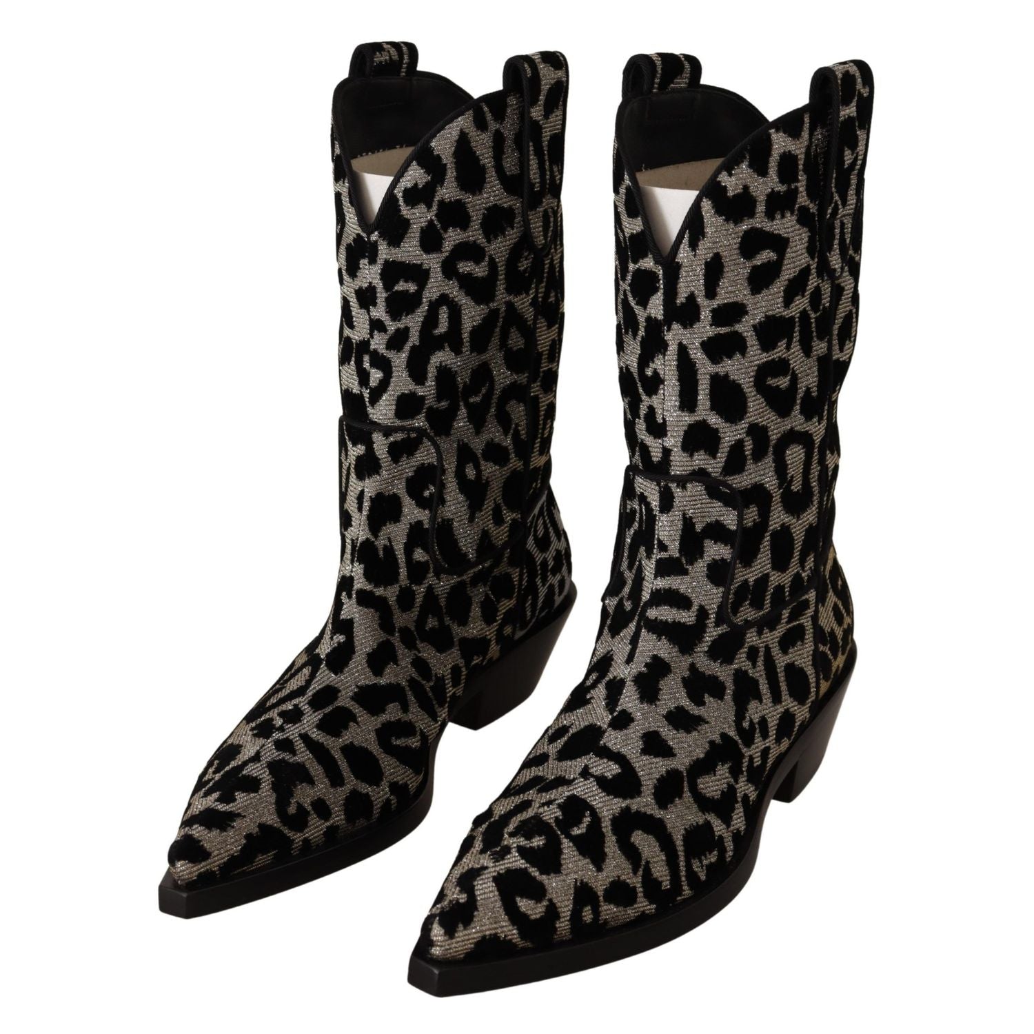 Dolce & Gabbana Gray Black Leopard Cowboy Boots Shoes