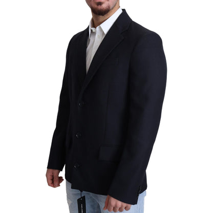 Dolce & Gabbana Dark Blue Wool Single Breasted Coat Jacket