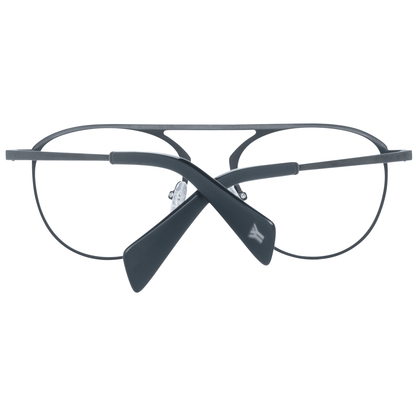 Yohji Yamamoto Black Plastic Glasses (Frames), full-rim round eyewear with demo lenses, temples length 148mm, frame width 140mm.