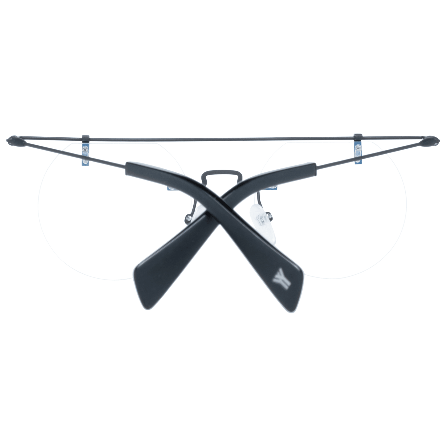 Yohji Yamamoto Black Metal Glasses (Frames) with demo lenses, round bottom-rim style, black metal frame, temples 148mm.