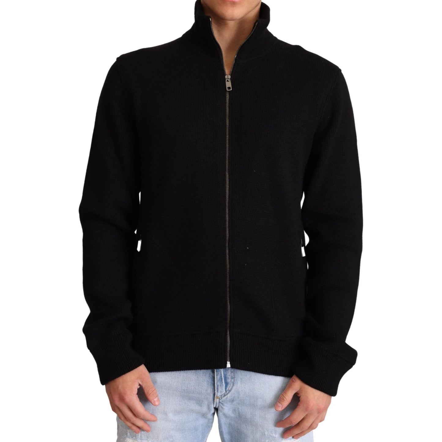 Dolce & Gabbana Black Cashmere Zipper Mens Sweater