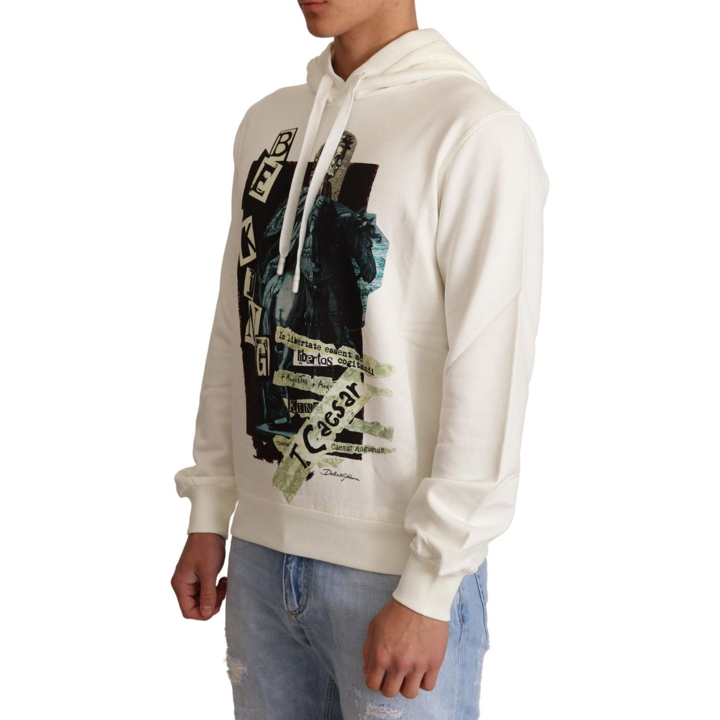 Dolce & Gabbana White King Ceasar Cotton Hooded Sweater