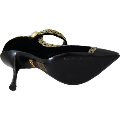 Dolce & Gabbana Black Embellished Velvet Mary Jane Pumps Shoes WOMAN PUMPS