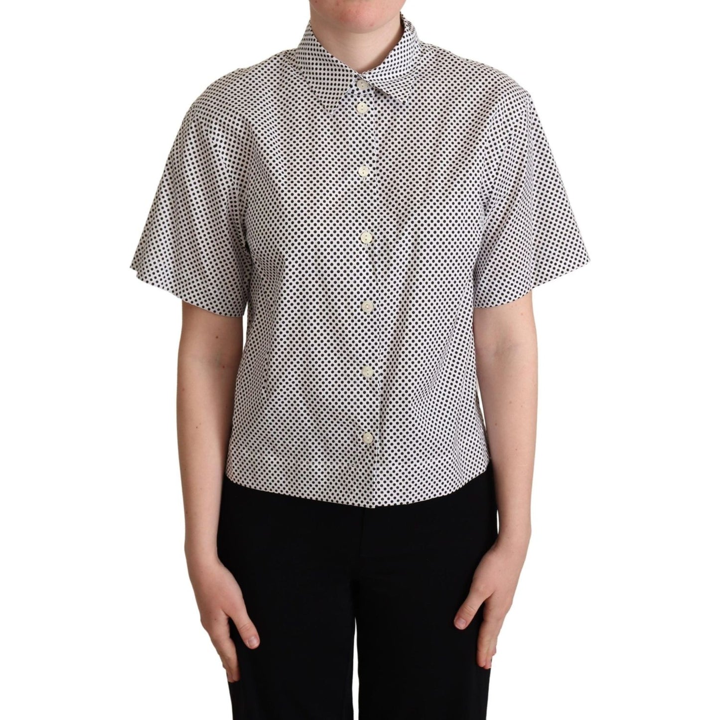 Dolce & Gabbana Black Polka Dot Collared Shirt White TSH5963 -42