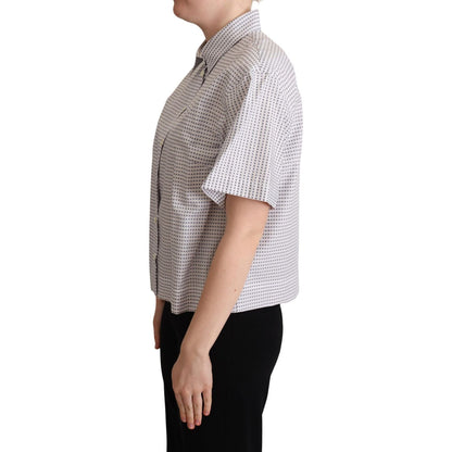 Dolce & Gabbana White Polka Dots Collared Blouse Shirt