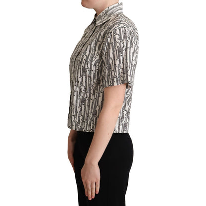 Dolce & Gabbana White Floral Collared Blouse Shirt