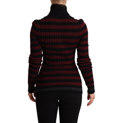 Dolce & Gabbana Black Red Striped Wool Pullover Sweater