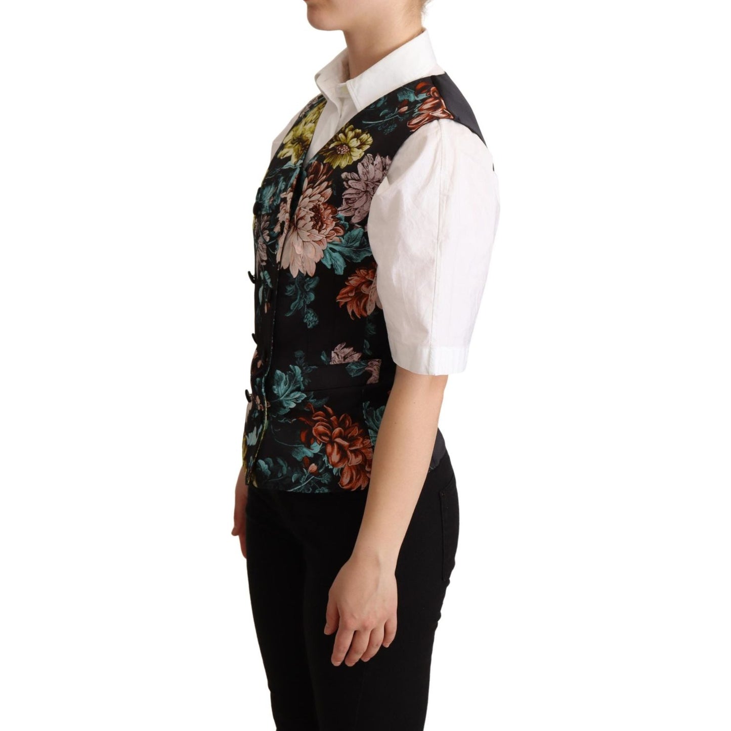 Dolce & Gabbana Black Jacquard Floral Waistcoat Vest