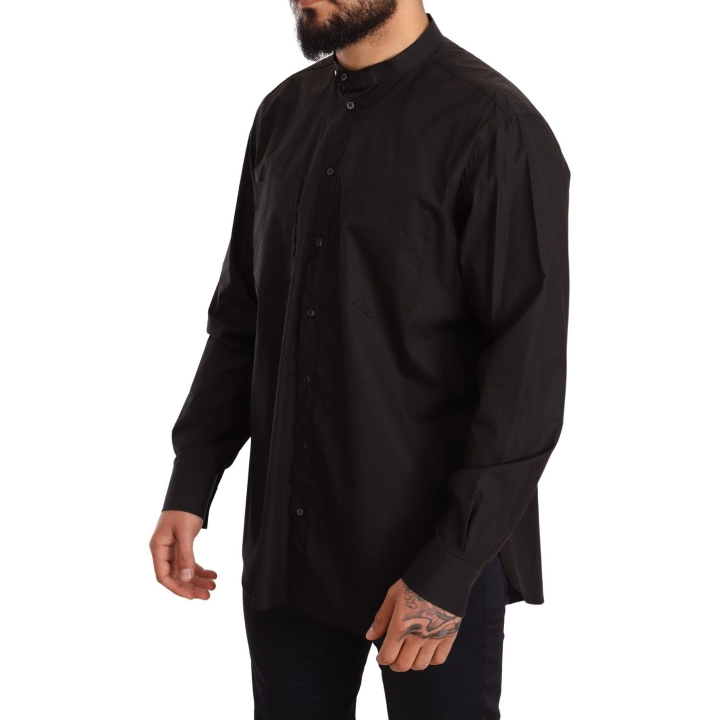 Dolce & Gabbana Black 100% Cotton Formal Dress Top Shirt