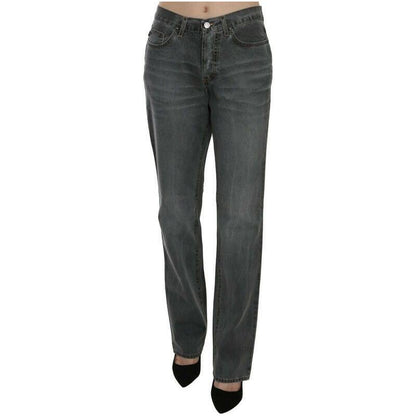 Just Cavalli Gray Washed Mid Waist Straight Denim Pants Jeans