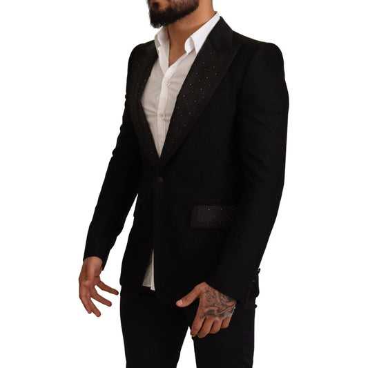 Dolce & Gabbana Black Wool Slim Fit Coat Blazer Jacket JKT2867-48
