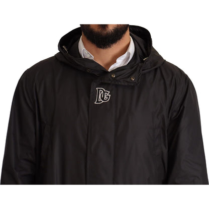 Dolce & Gabbana Black Hooded Mens Trench Coat Jacket