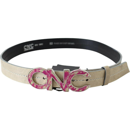 Costume National Beige Leather Pink Letter Logo Buckle Belt WOMAN BELTS