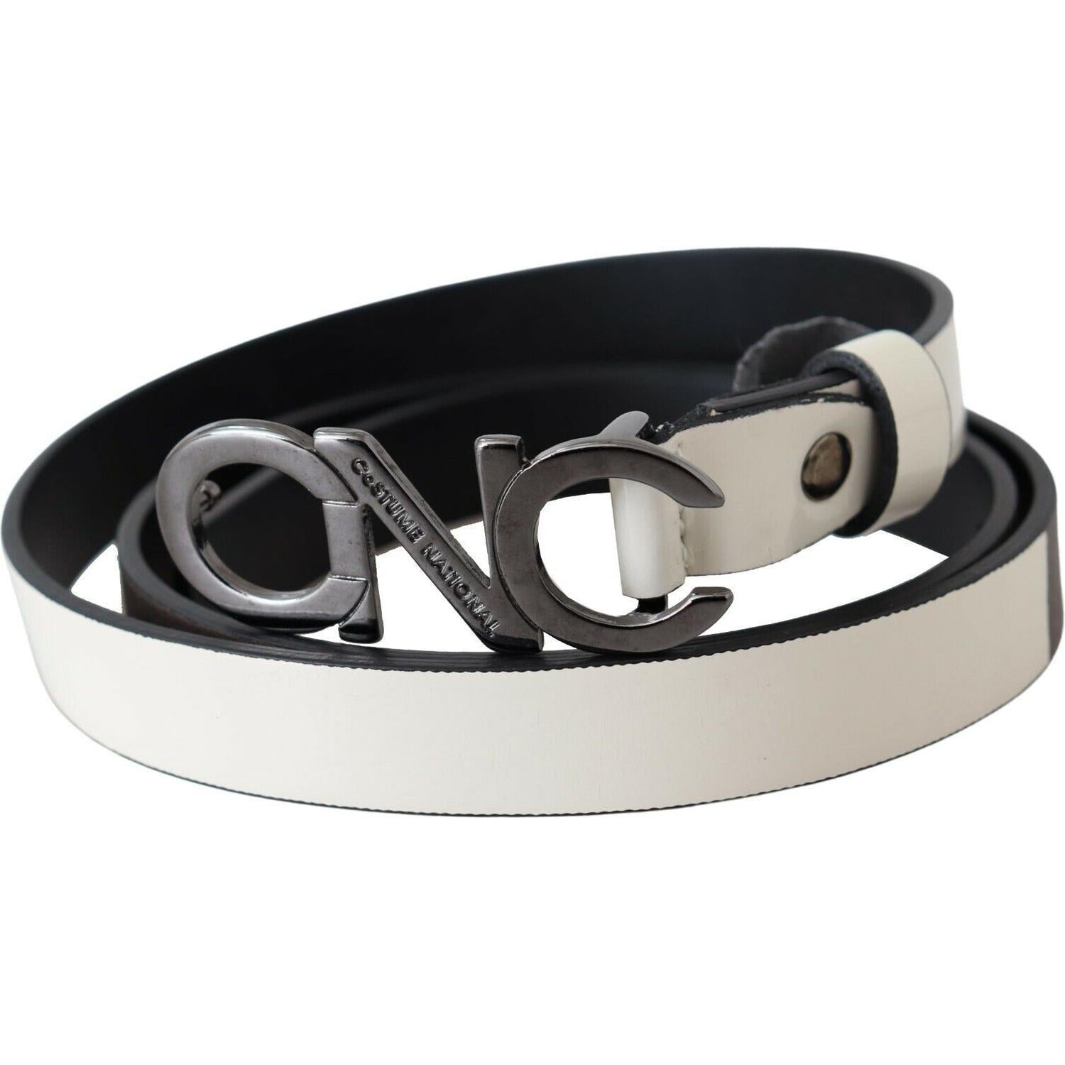 Costume National Belt Mettalic Gray Leather Logo Belt