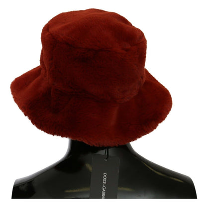 Dolce & Gabbana Red Bordeaux Fur Wide Brim Bucket Hat