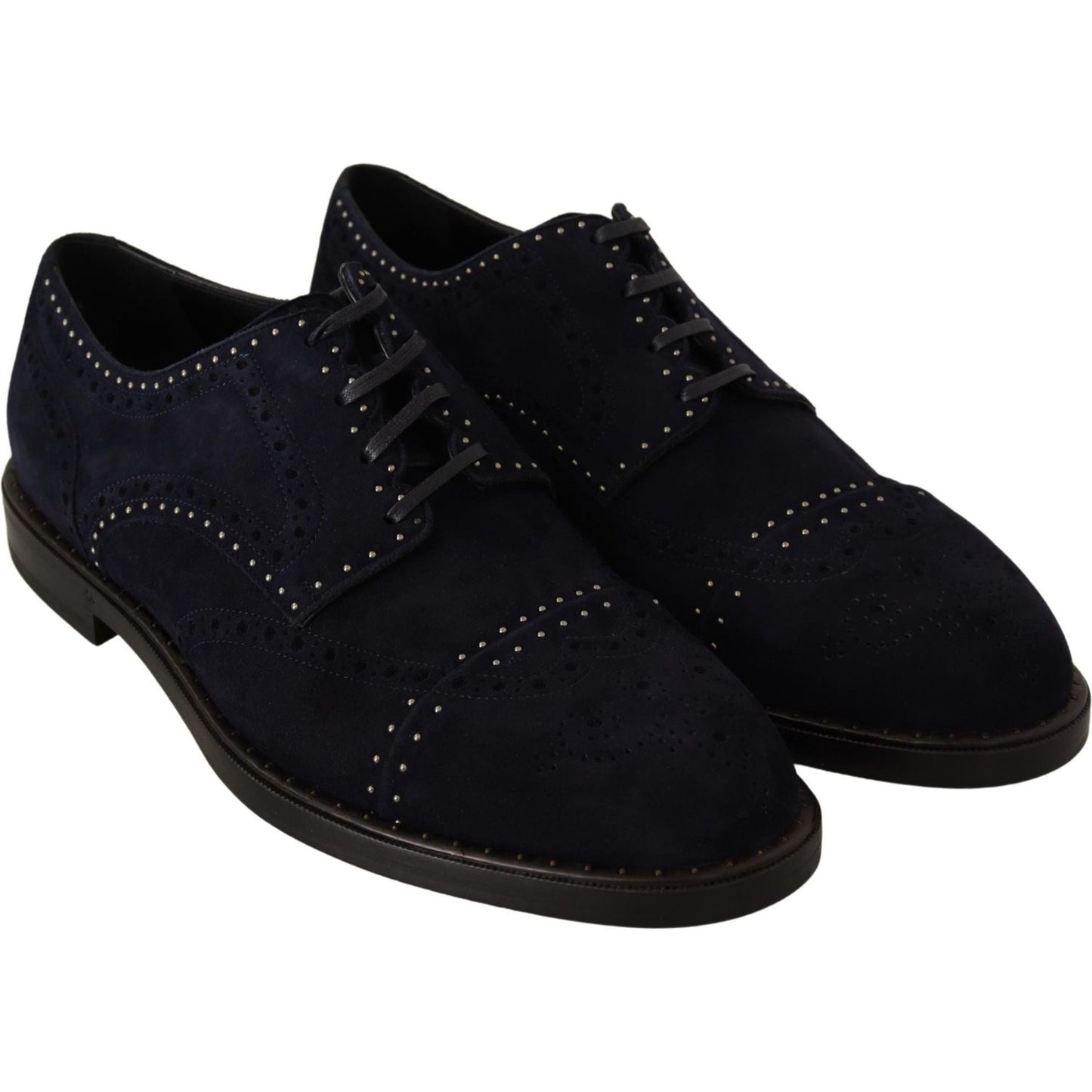Dolce & Gabbana Blue Suede Leather Derby Studded Shoes Dress Shoes