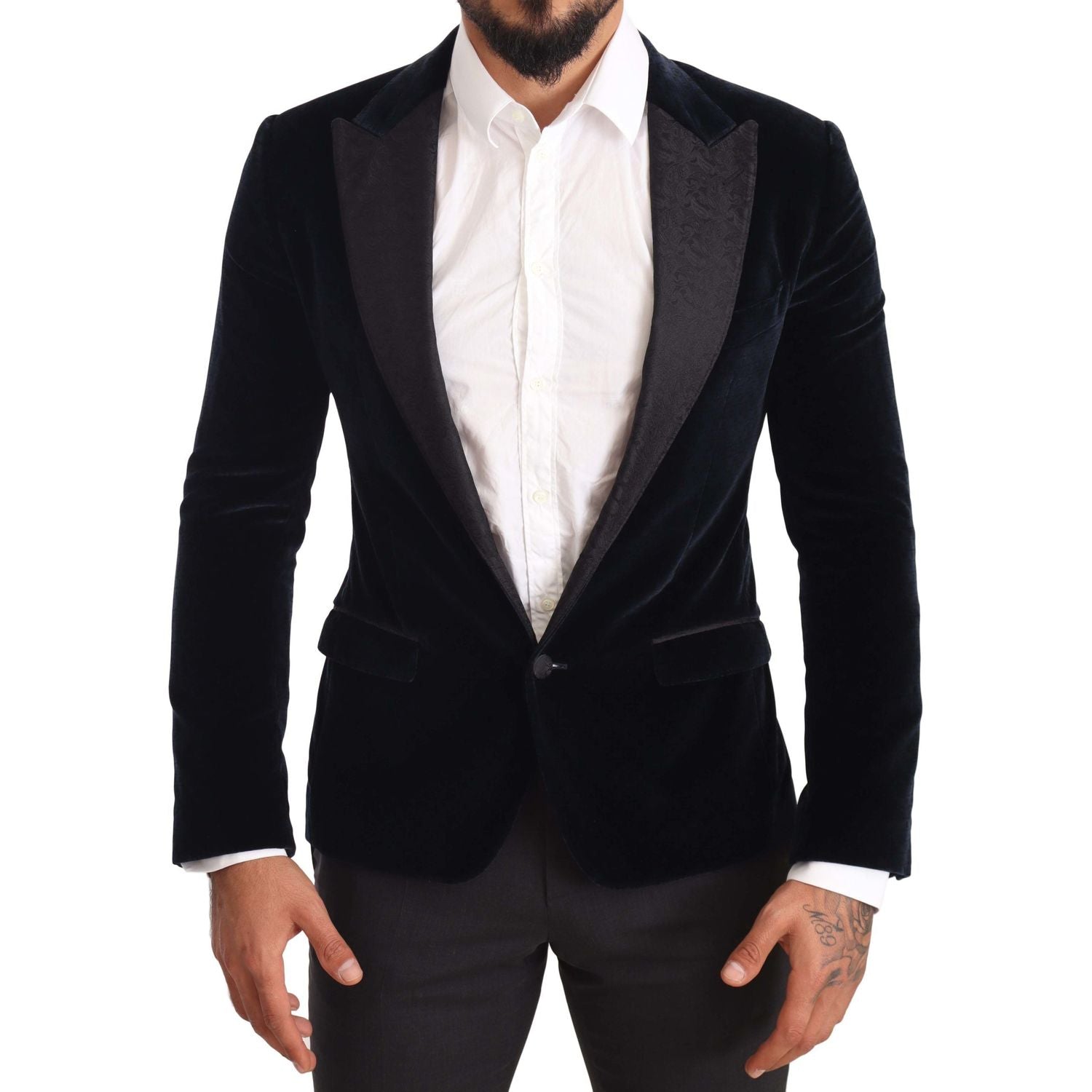 优雅蓝色两件套天鹅绒西装