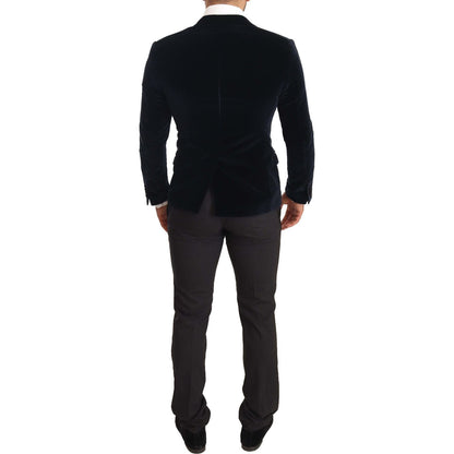 Dolce & Gabbana Blue Velvet Cotton Slim Fit Smoking Suit