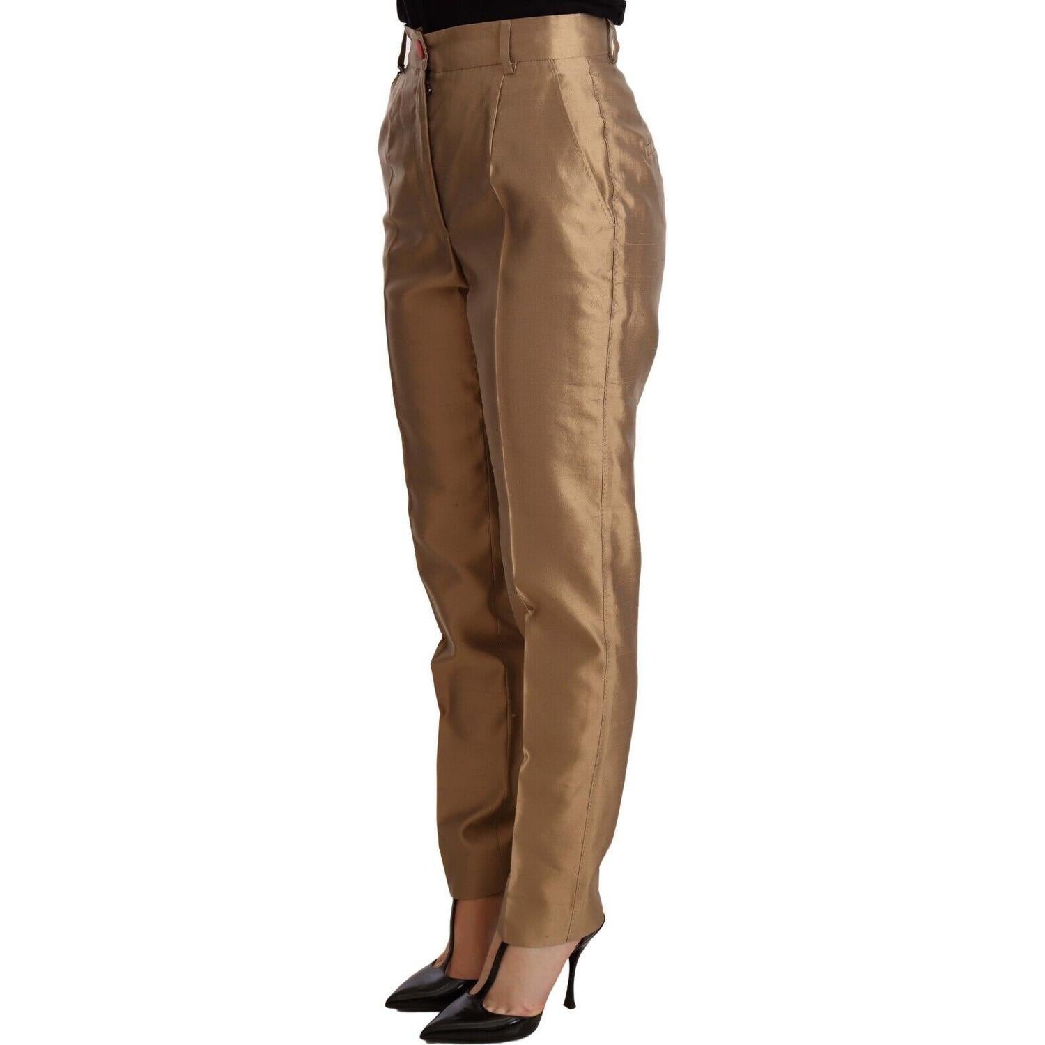 بنطلون حرير أنيق من دولتشي آند غابانا باللون الذهبي