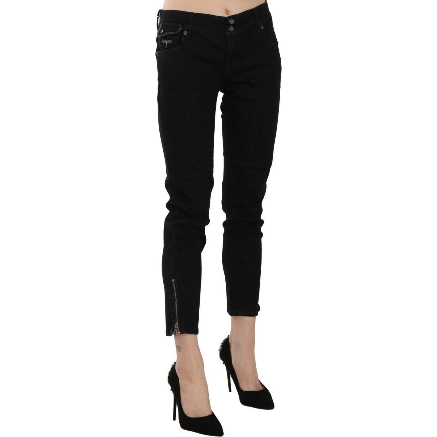 John Galliano Black Mid Waist Cropped Cut Hem Denim Casual Pants Jeans & Pants