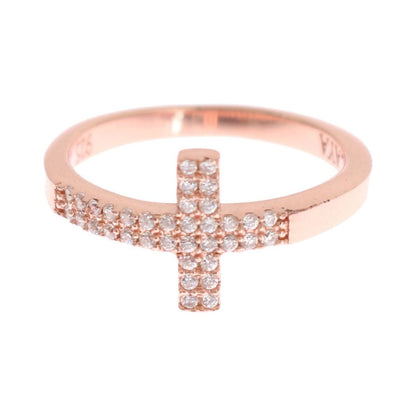 Nialaya Pink Gold 925 Silver Womens Cross CZ Ring Ring
