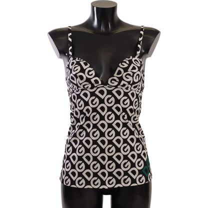 Dolce & Gabbana Black White Logo Print Camisole Top Underwear WOMAN SWIMWEAR
