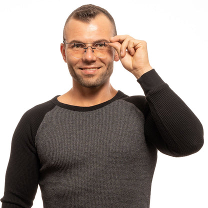 Man wearing Yohji Yamamoto Black Metal Glasses (Frames) with demo lenses and black round bottom-rim style.