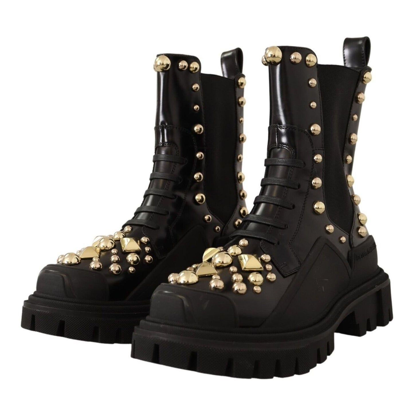 Dolce & Gabbana Black Leather Studded Combat Boots