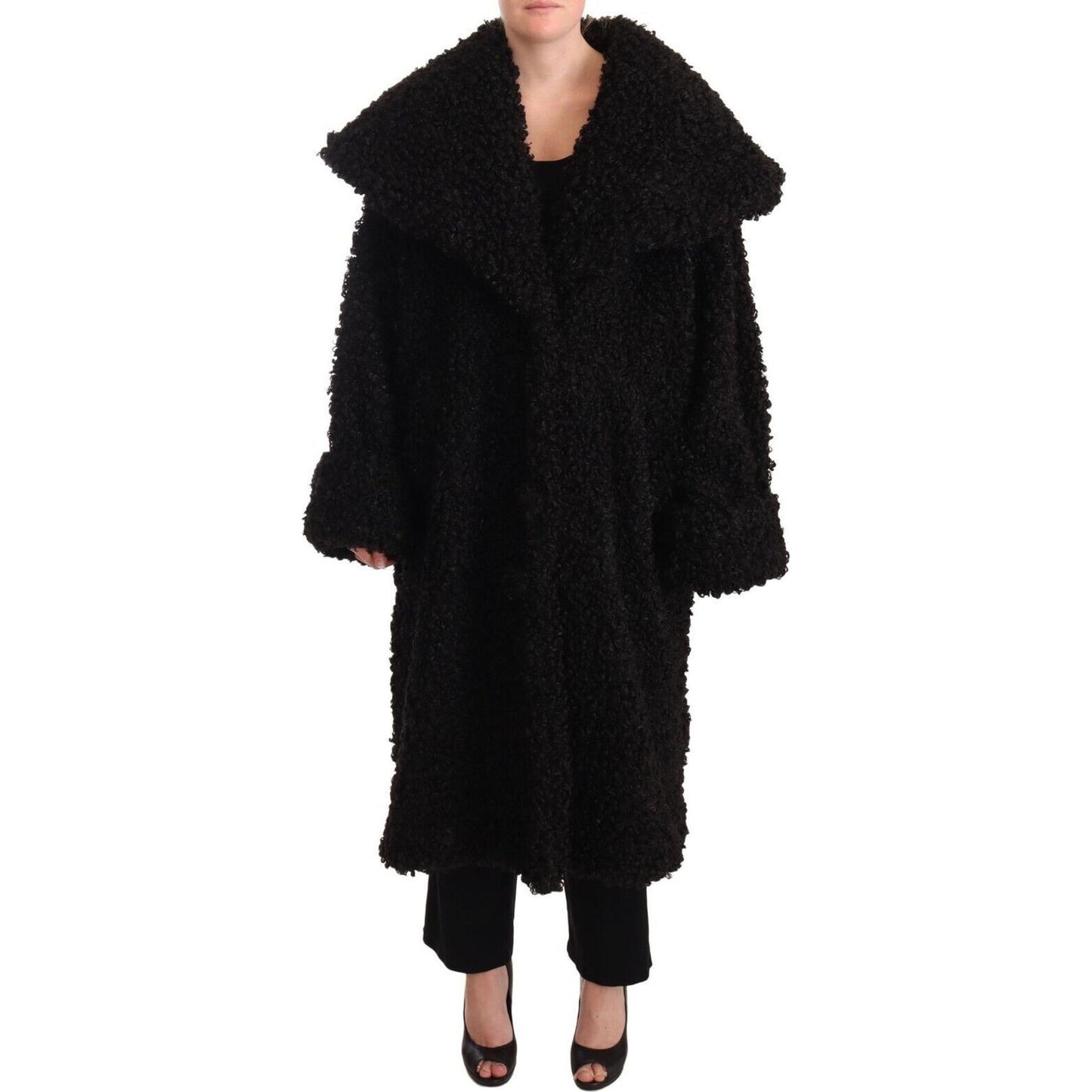 Dolce & Gabbana Black Polyester Fur Trench Coat Jacket JKT3044-36