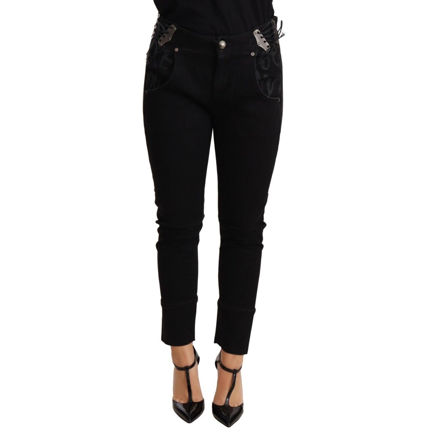 Ermanno Scervino Black Low Waist Skinny Slim Trouser Cotton  Jeans