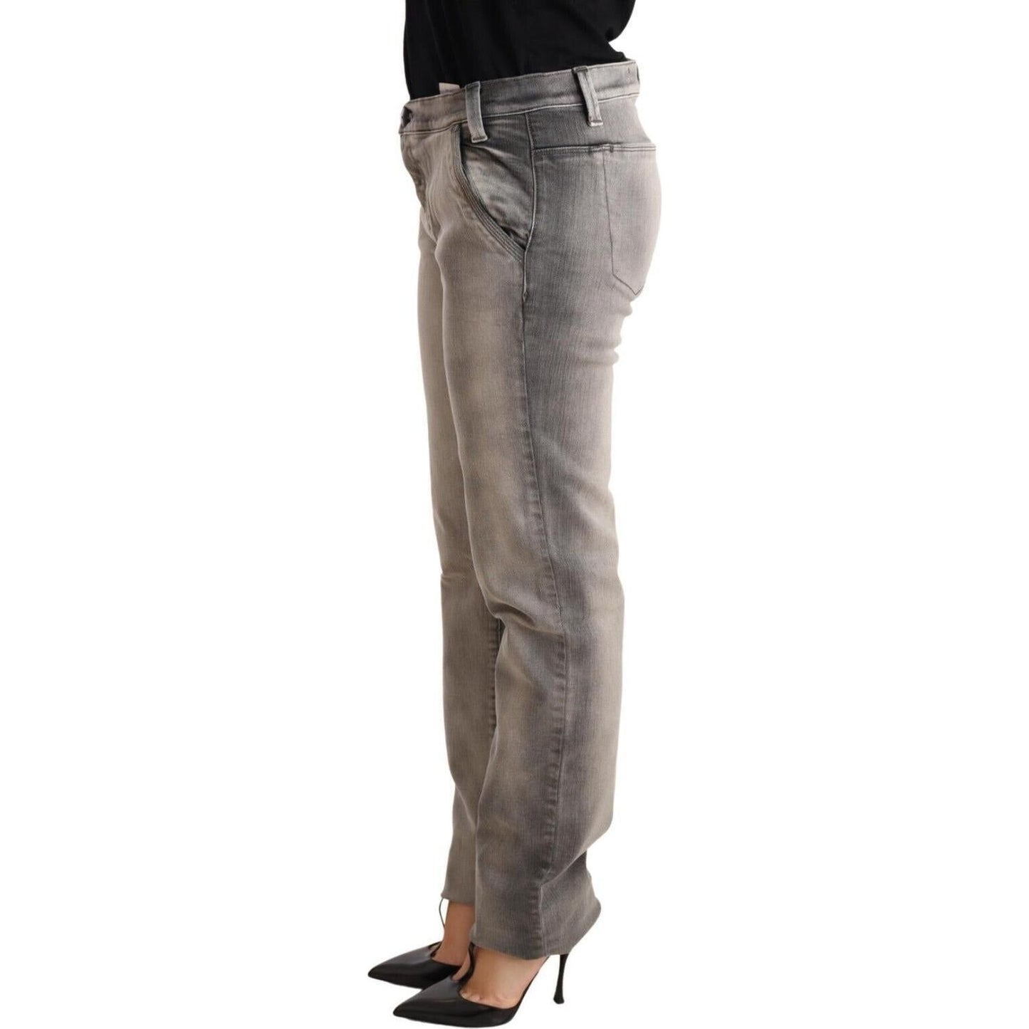 Ermanno Scervino Gray Washed Low Waist Skinny Trouser Cotton Jeans PAN72067-27