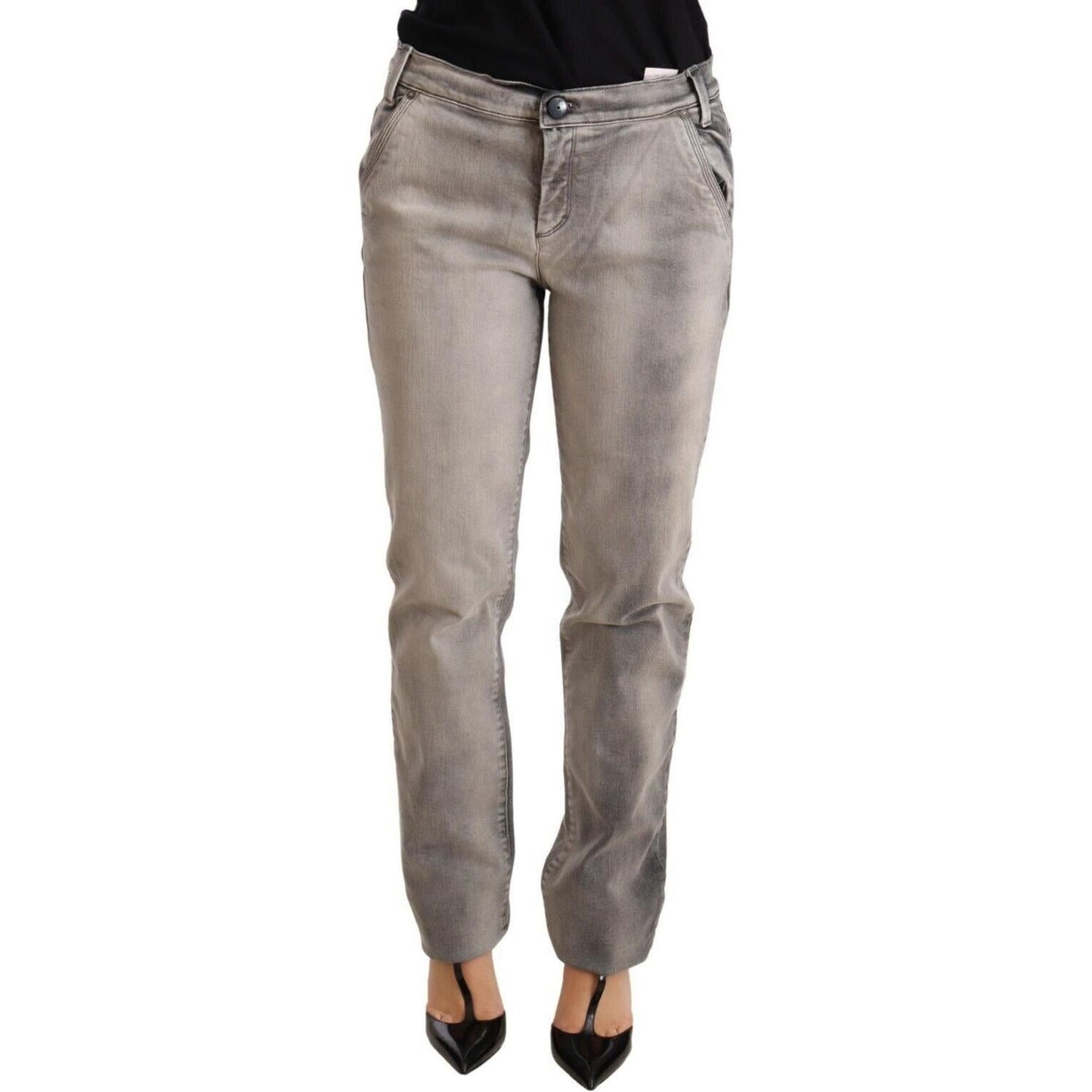 Ermanno Scervino Gray Washed Low Waist Skinny Trouser Cotton Jeans PAN72067-27