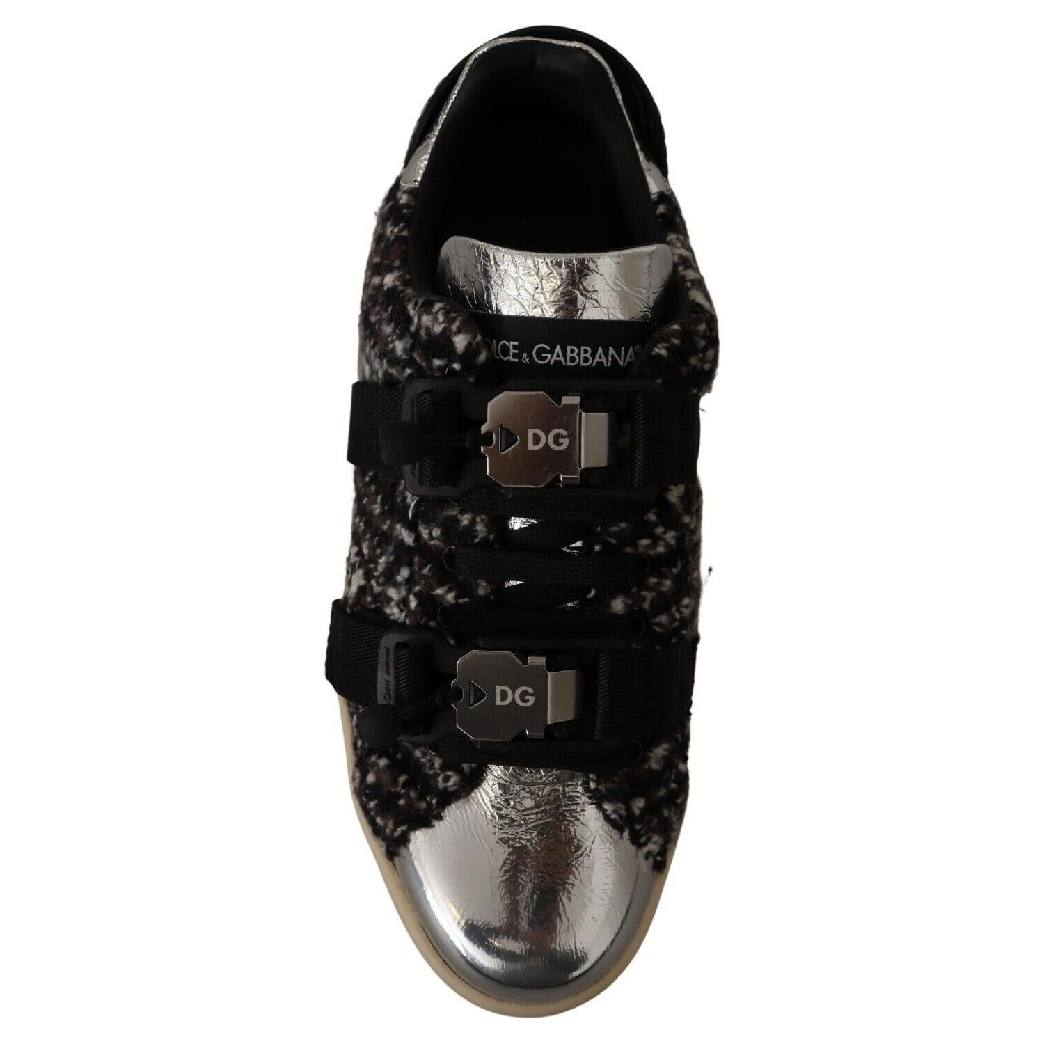 Dolce & Gabbana Silver Leather Brown Cotton Wool Sneakers Shoes