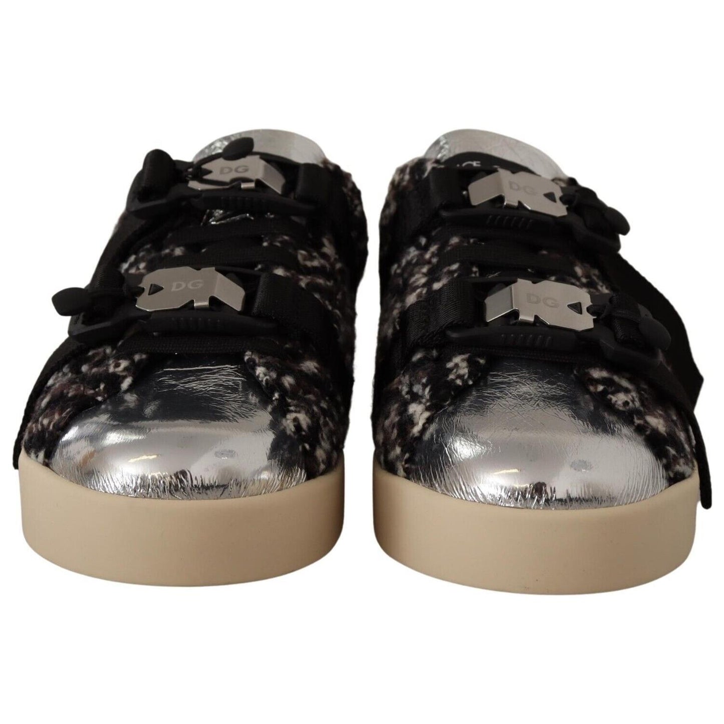 Dolce & Gabbana Silver Leather Brown Cotton Wool Sneakers Shoes