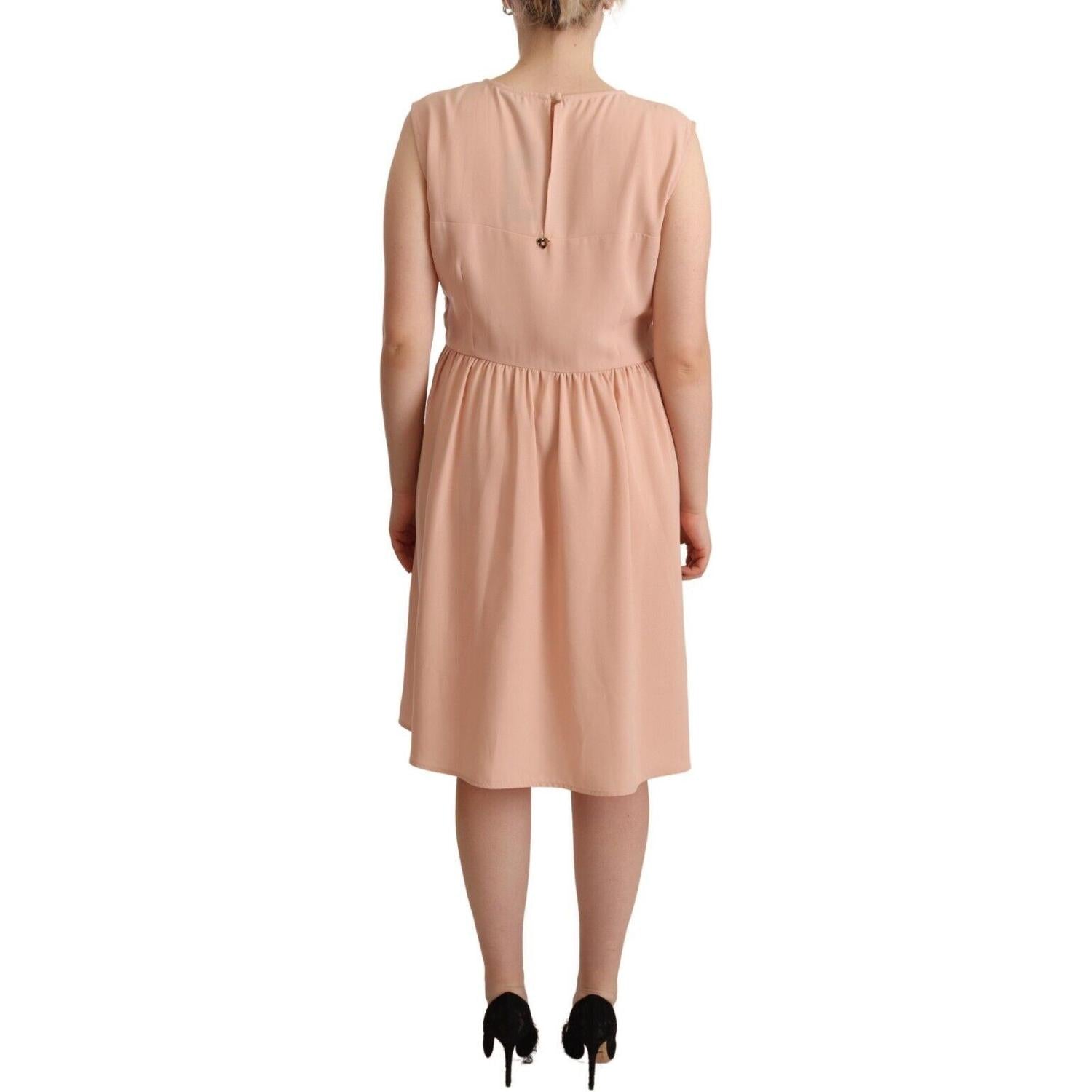 Twinset Beige Polyester Sleeveless Shift Knee Length Dress