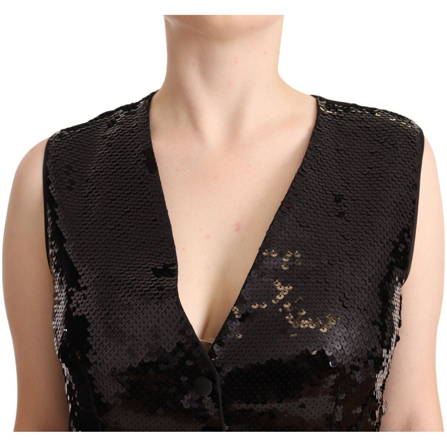 Dolce & Gabbana Black Sequin V-Neck Sleeveless Vest Tank Top